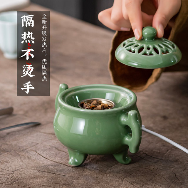 Taiwan temperature control chip electric incense burner comes with copper plate and wooden base