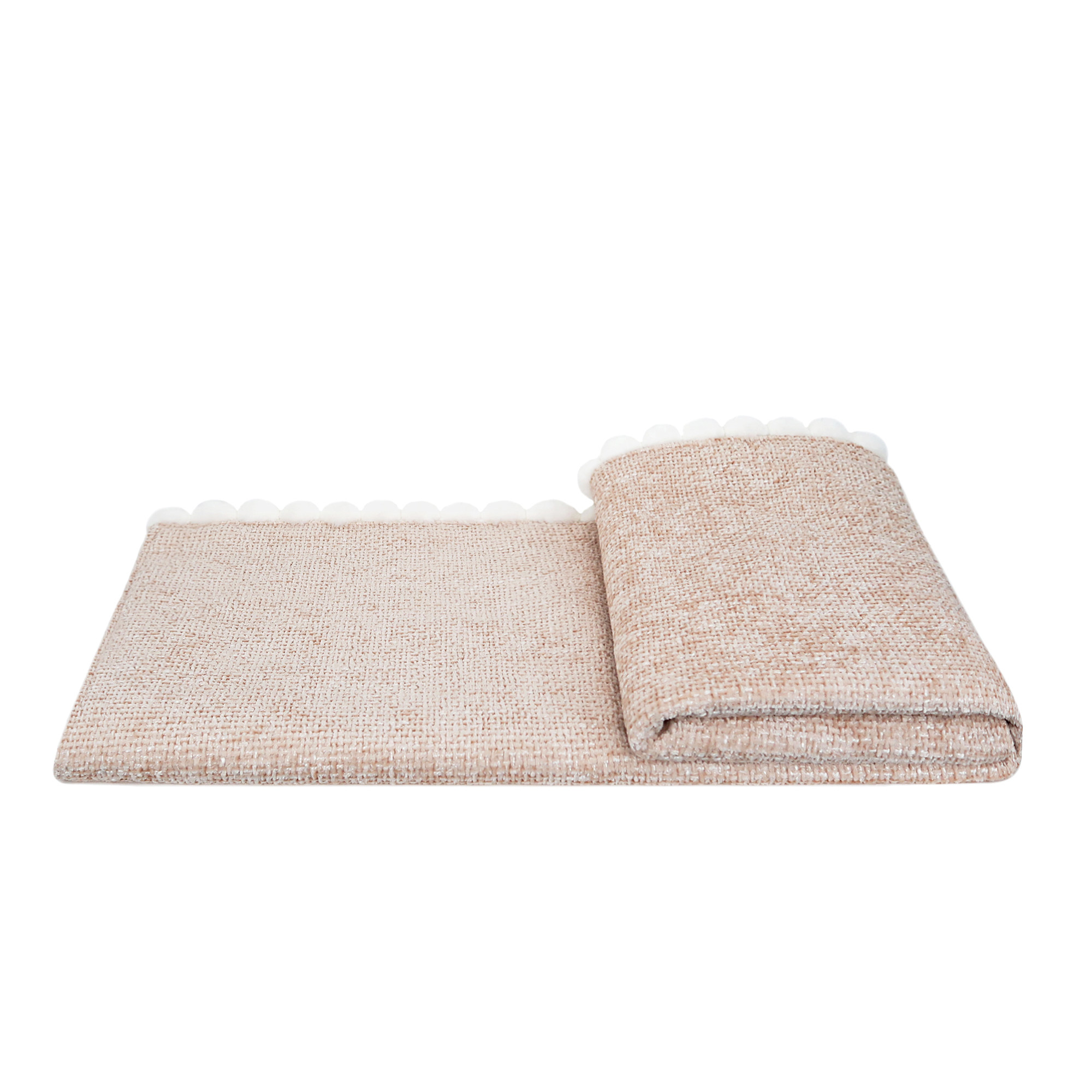 现代简约样板间儿童女孩房搭毯轻奢床尾巾床尾毯粉色毛球搭巾搭毯,淘宝优惠券,粉丝福利购,淘宝优惠卷