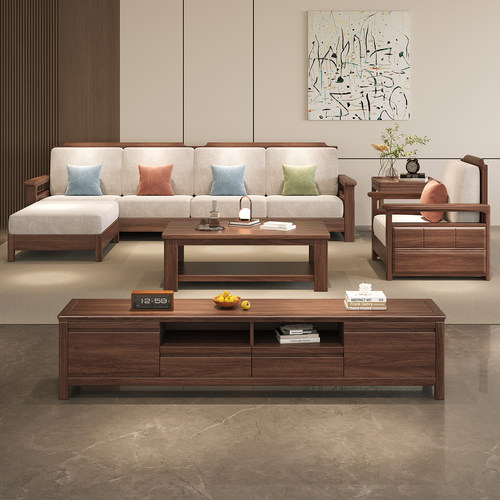 新中式北美黑胡桃实木直排贵妃沙发组合现代客厅高端家具原木沙发 - 图2