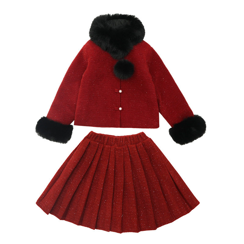 2026情荐潮流女童新年毛呢百褶裙两件套秋冬款中大童加厚毛呢外套,淘宝优惠券,粉丝福利购,淘宝优惠卷