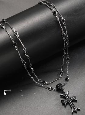 Cross necklace for men women十字架双层项炼时尚嘻哈男女饰品