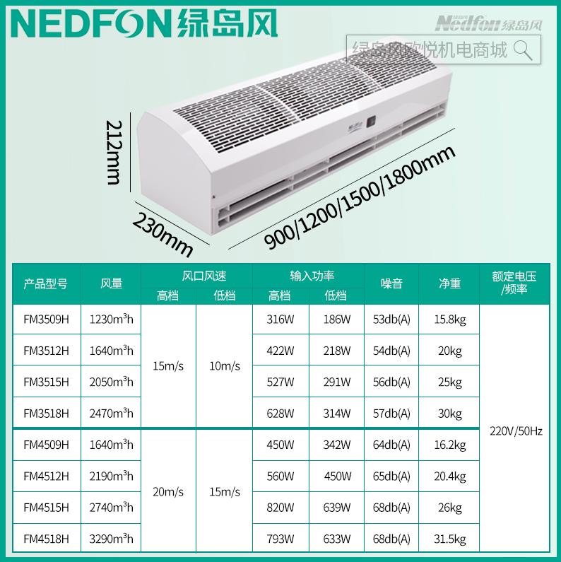 绿岛风风幕机商用静音1.8离心大风量门头风帘风闸1.5米2冷暖0.9帘