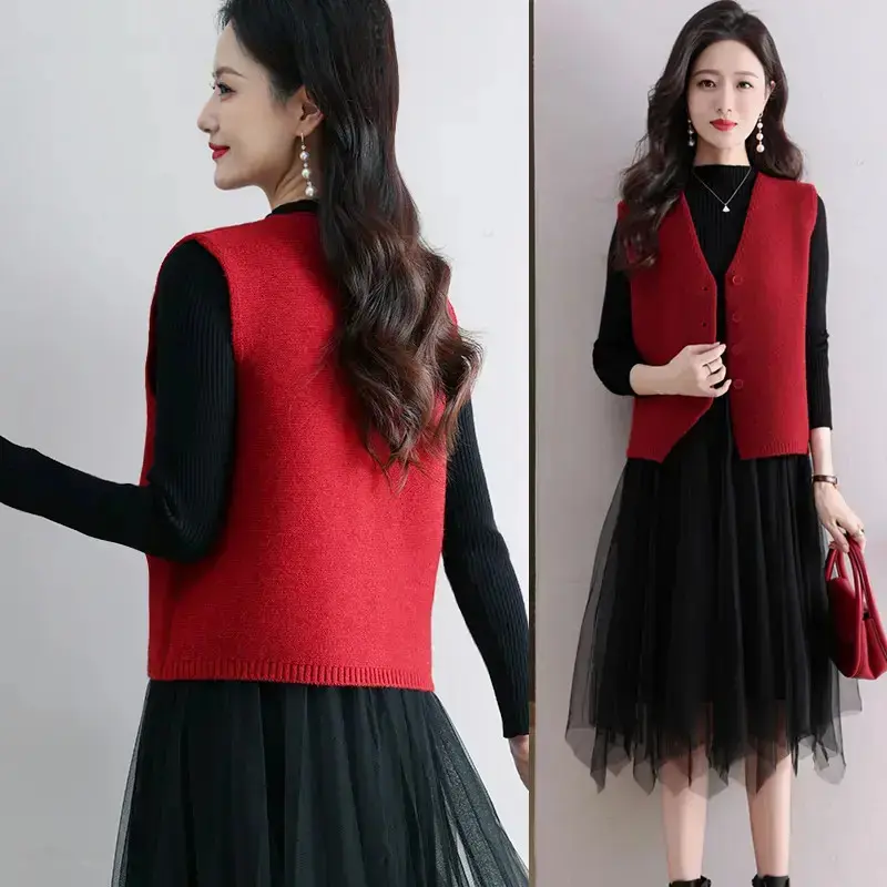 炽岩商贸新年红国风新中式女马甲外穿背心秋冬款外穿毛衣外搭上衣,淘宝优惠券,粉丝福利购,淘宝优惠卷