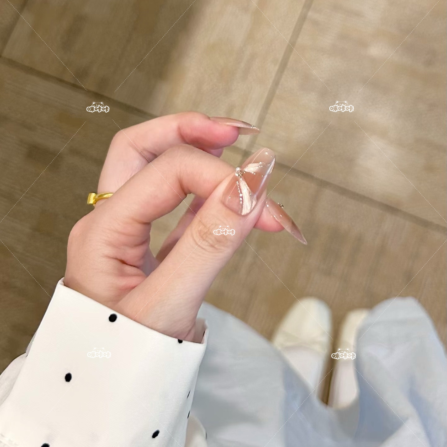 茶棕飘带气质显白裸色氛围感仙女美甲手工定制穿戴甲防水可拆卸,淘宝优惠券,粉丝福利购,淘宝优惠卷