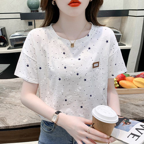 清仓女装纯棉短袖t恤女2026夏季韩版宽松百搭圆领印花体恤上衣ins - 图1