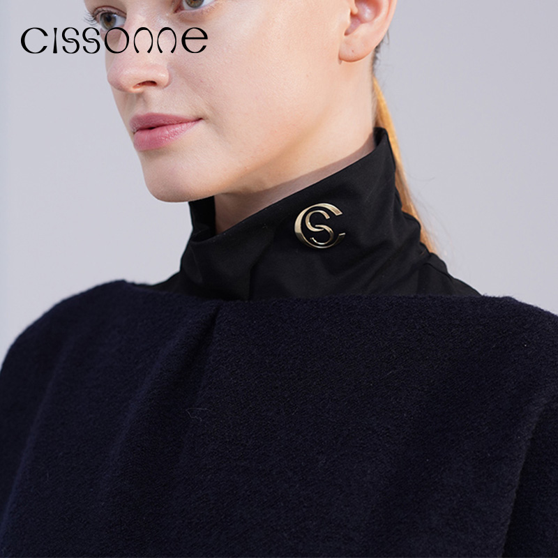 CISSONNE赛颂女装羊毛纯色高领系带中长连衣裙 - 图2