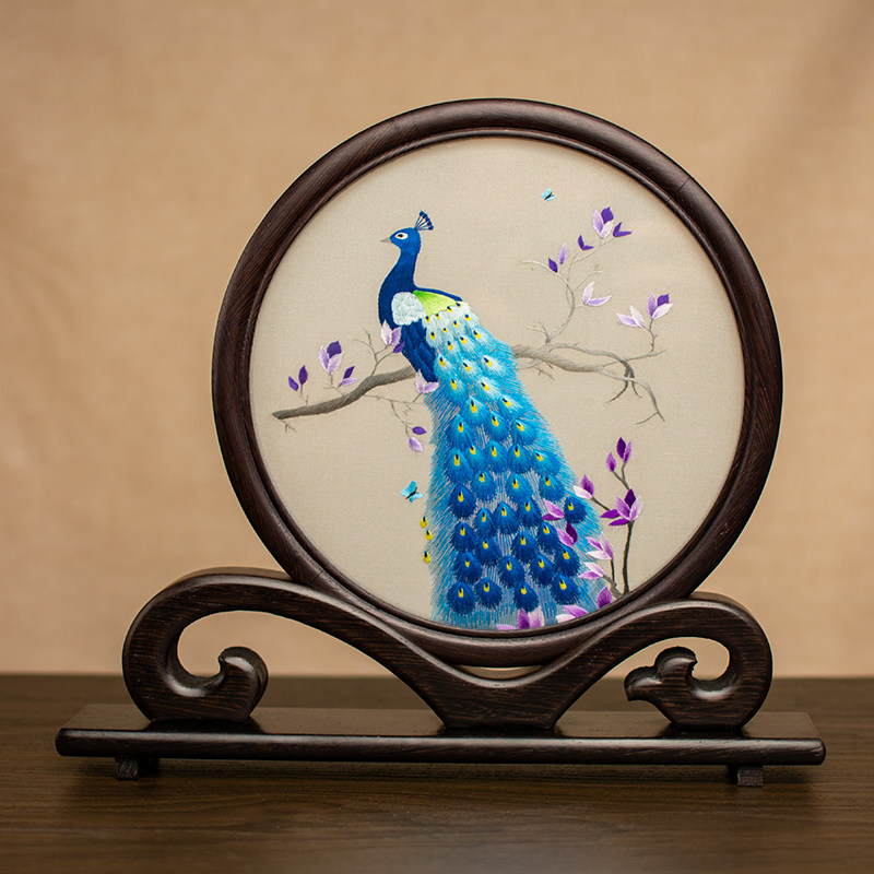 中式刺绣摆件手工双面绣桌面摆台古风绣花小屏风古典装饰特色礼品