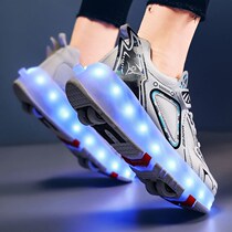 Child Adult Storm Walking Shoes Double Wheel Boy Deformation With Pulley Invisible Button Girl With Wheels Shoes With Wheels Shoes