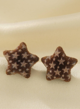 高档品牌秋冬复古豹纹植绒星星耳针耳钉小众精致百搭耳环轻奢高级