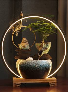 水车流水摆件循环水现代轻奢时来运转桌面倒流水水池茶室美容院小