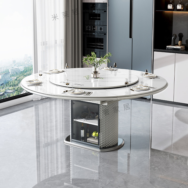 轻奢岩板多功能伸缩餐桌椅电磁炉电动暖菜板可变圆桌饭桌可配转盘,淘宝优惠券,粉丝福利购,淘宝优惠卷