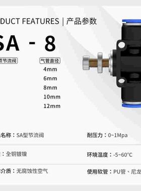 气管快速接头节流阀气动可调节气阀直通调速阀管道截流阀SA-4/6/8