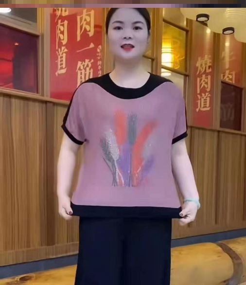 昕梓琳服饰时尚圆领打底小衫2021新款中年妈妈夏季短袖t恤上衣女-图2