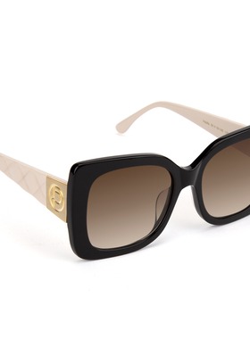 复古名媛大方框菱格纹镜腿墨镜