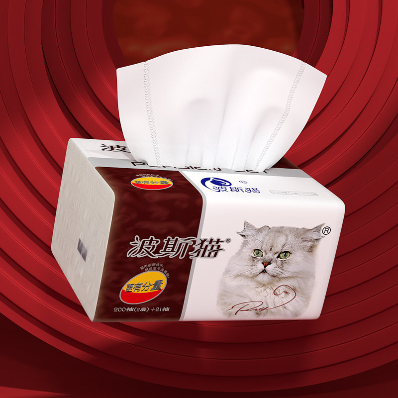 波斯猫442张抽纸餐巾纸80包整箱家用卫生纸实惠装大包纸巾面巾纸