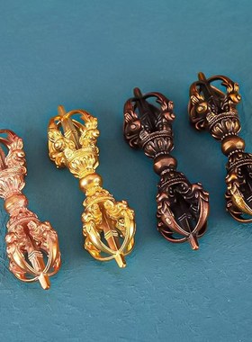 速发藏式五股把座金刚杵色底件尼泊尔饰品黄铜红铜多手 家居饰品