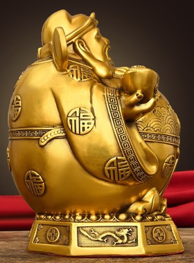 速发多吉缘黄铜大肚财件爷摆神店铺开业收银台摆放家玄庭关客厅供