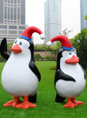 速发户外玻企钢发光摆鹅雕塑璃件幼儿园小区夜景海洋主题装饰美陈