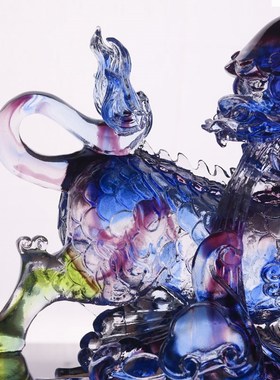 速发琉璃麒麟一对家客居厅招财摆件麒麟送母公子门口镇宅工艺礼品