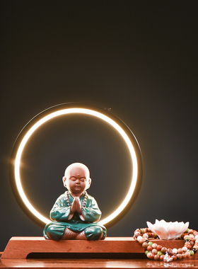 速发灯意摆件家居客厅小沙弥茶宠桌面装饰中小夜禅倒流香紫砂品式