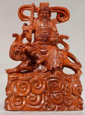 速发花梨实木雕刻武公明摆件檀木头根雕赵财神像红木居家质装饰工