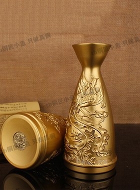 速发纯全铜小酒壶老式二两酒壶黄龙古代花瓶铜凤浮雕酒壶摆件风分