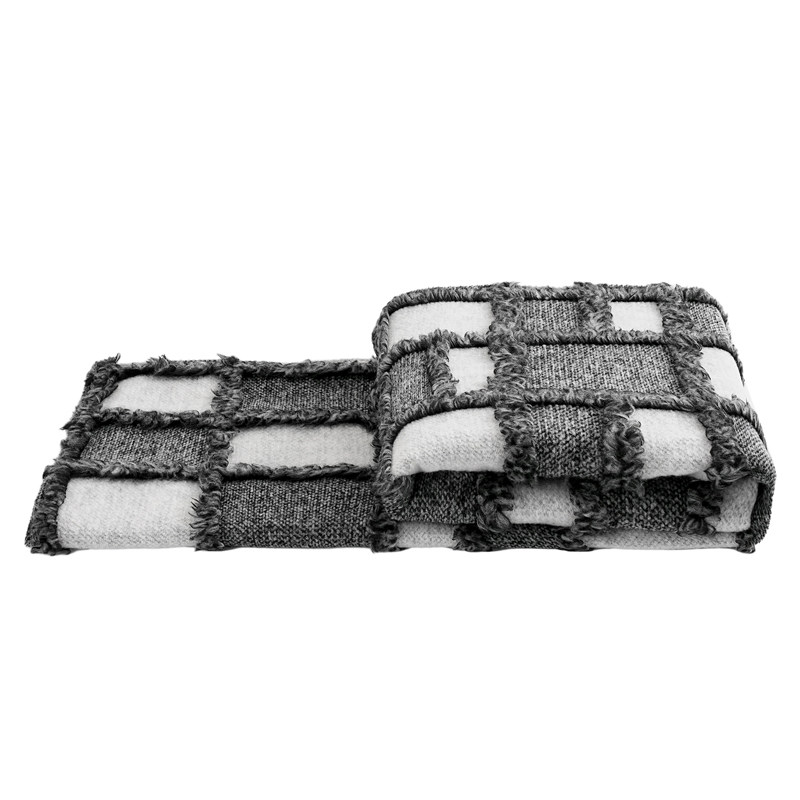 柏洛斯Puzzle轻奢高级羊毛混纺黑白方块搭毯床尾毯沙发披肩搭巾,淘宝优惠券,粉丝福利购,淘宝优惠卷
