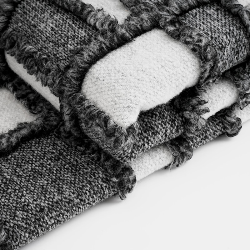 柏洛斯Puzzle轻奢高级羊毛混纺黑白方块搭毯床尾毯沙发披肩搭巾,淘宝优惠券,粉丝福利购,淘宝优惠卷