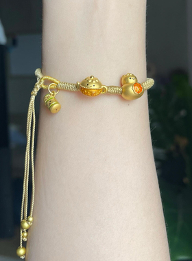 黄金足金999中药养生壶转运珠串珠手绳送女友老婆七夕情人节礼物