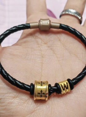 黄金刺青转运珠信念串珠999足金路路通字母diy情侣手链送男友礼物