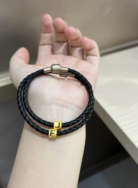 正品diy字母黄金转运珠情侣手链女纯金999足金本命年手绳520礼物