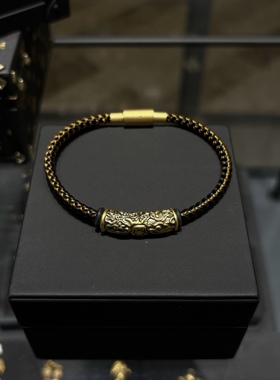 足金999饕餮转运珠黄金纯金招财貔貅饕餮纹复古潮酷黑金男士手链