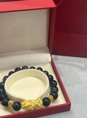 diy字母貔休貔貅手链女黄金转运珠情侣皮丘999足金送男友七夕礼物