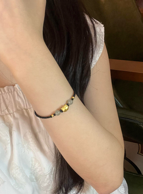 黄金足金999金KT猫手链猫头蝴蝶结转运珠手串礼物情人节礼物女孩