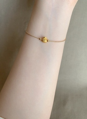 正品999足金招财福袋手链黄金转运珠女送女友七夕老婆情人节礼物