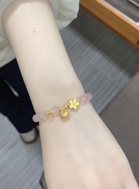 新款胖福黄金999足金桃花手链新款手串送女友老婆七夕情人节礼物