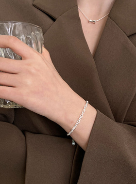 925纯银猪鼻子重工手链女简约经典轻奢时尚百搭亮银色链条银手环
