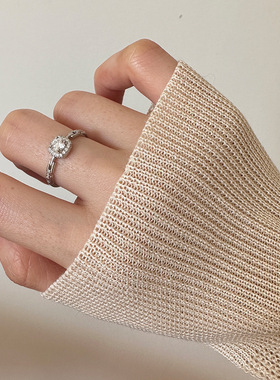 方钻链条戒指s925纯银镶钻推拉可调节食指指环结婚送女友方形钻戒