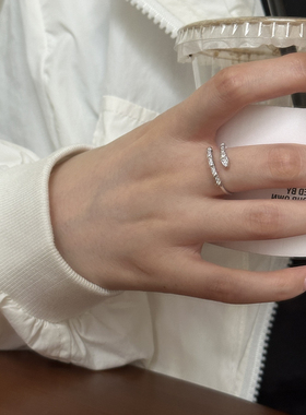 925纯银蛇形镶钻戒指女小众设计个性锆石开口可调节轻奢高级指环