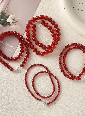 天然红玛瑙项链925纯银锁骨链冷淡风显白复古气质韩国ins博主同款