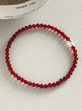 925纯银天然红玛瑙银珠珍珠手链女小众设计甜美气质百搭串珠手串