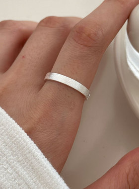 925纯银磨砂拉丝开口戒指女轻奢小众设计百搭简约高级感食指指环