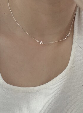 925纯银褶皱纹理迷你十字架项链女精致ins风小众百搭高级感锁骨链