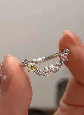 合金戒指 小红书同款三钻链条戒指女ins小众设计百搭指环女生礼物