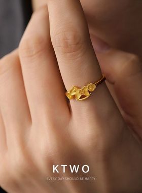 中国风钱币小马戒指女小众金色招财设计轻奢开口食指戒礼物配饰