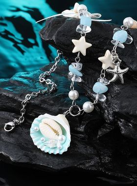 贝壳海螺吊坠项链女珍珠款可爱串珠锁骨链小众毛衣链轻奢海边配饰