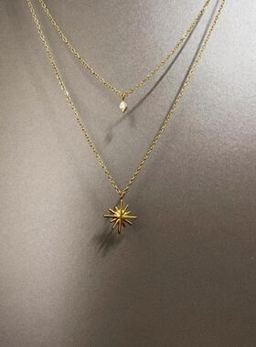 中古恶魔之眼太阳罗盘项链复古欧美个性时尚独特小众多层气质锁骨