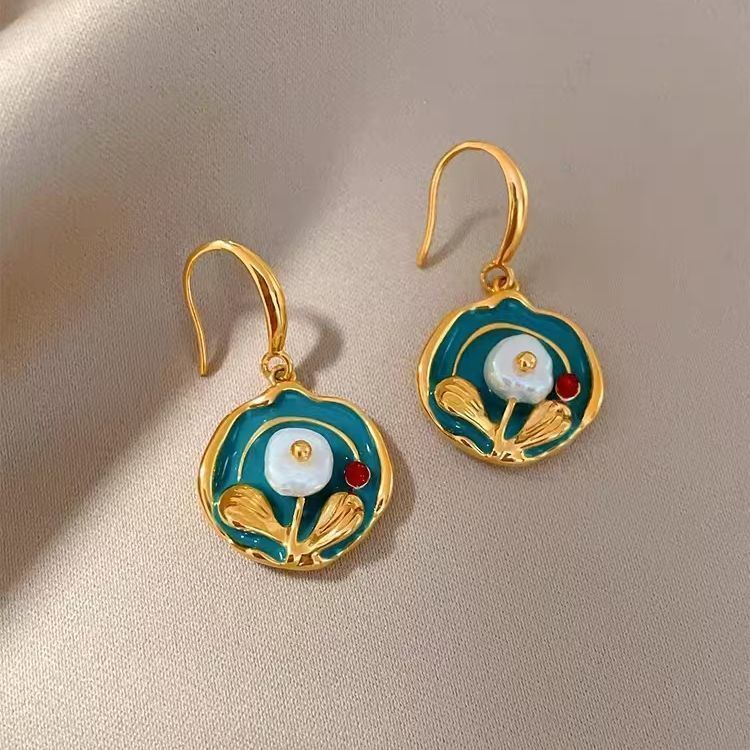 高级感复古扇形耳环不规则几何半圆耳钩小众设计气质优雅爆款耳饰 - 图1