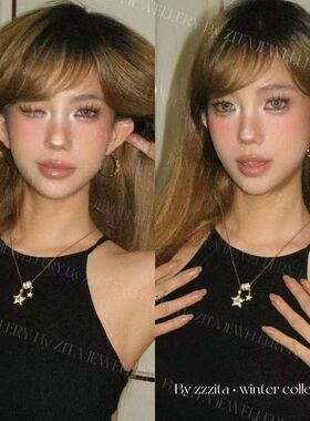 幸运之神·luck star~美式辣妹闪钻五角星项链百搭锁骨链