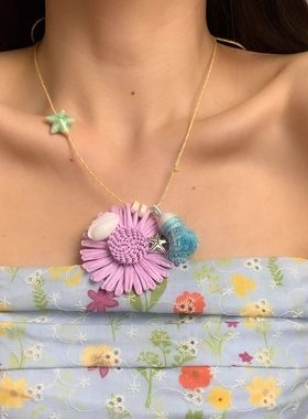夏日甜心草编花朵款项女生海星2025项链新款爆款锁骨日常搭配